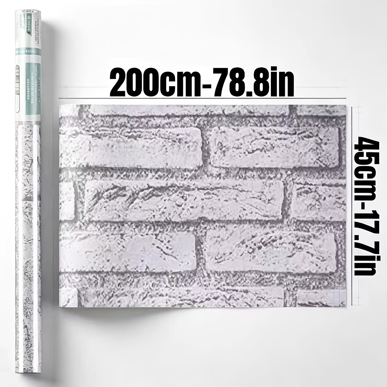 Image of Light Gray Brick Wallpaper 45x200cm (17.7x78.8in) Self-adhesive Waterproof Removable Wall Sticker For Living Room, Bedroom, Dining Room, Industrial Style Home Renovation Decorative Film
