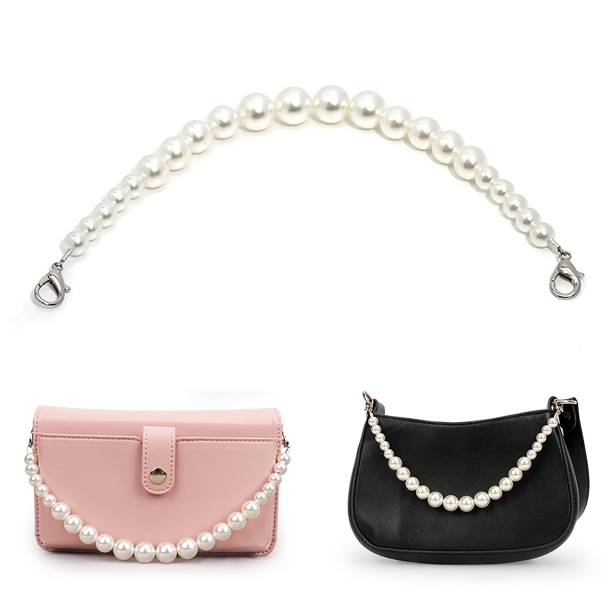 

2pcs Pearl Purse Chain, Pearl Purse Strap Short Handle Bag Chain Strap Shoulder Chain Pearl Handbag Chain Accessories For Bags Decoration Chain With Metal (32cm)