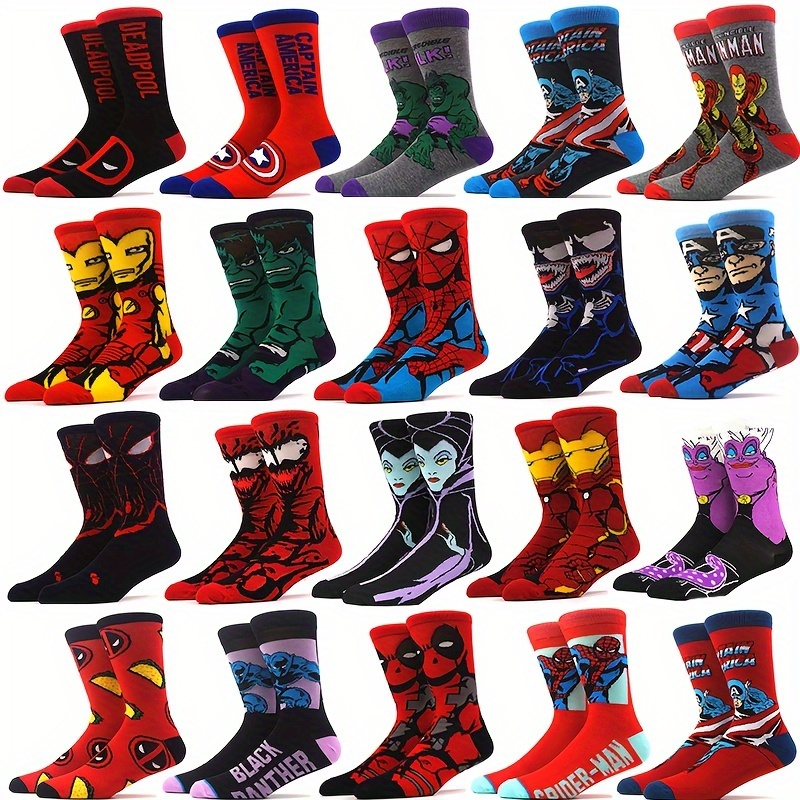 

2 Or 3 Or 5 Or 10 Pairs Of Men's Cotton Blend Classical Superhero Pattern Crew Socks, Comfy & Breathable Elastic Socks, For Gifts, Parties And Daily Wearing