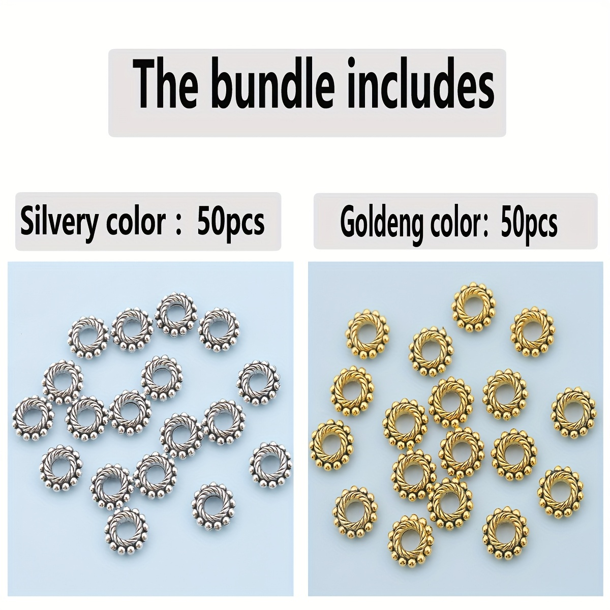 TEMU 100pcs/50pcs Perles d'espacement à gros trous de tambour 8mm, anneaux ronds à pois, perles d' libres, de pignons, séparateurs de trous droits,