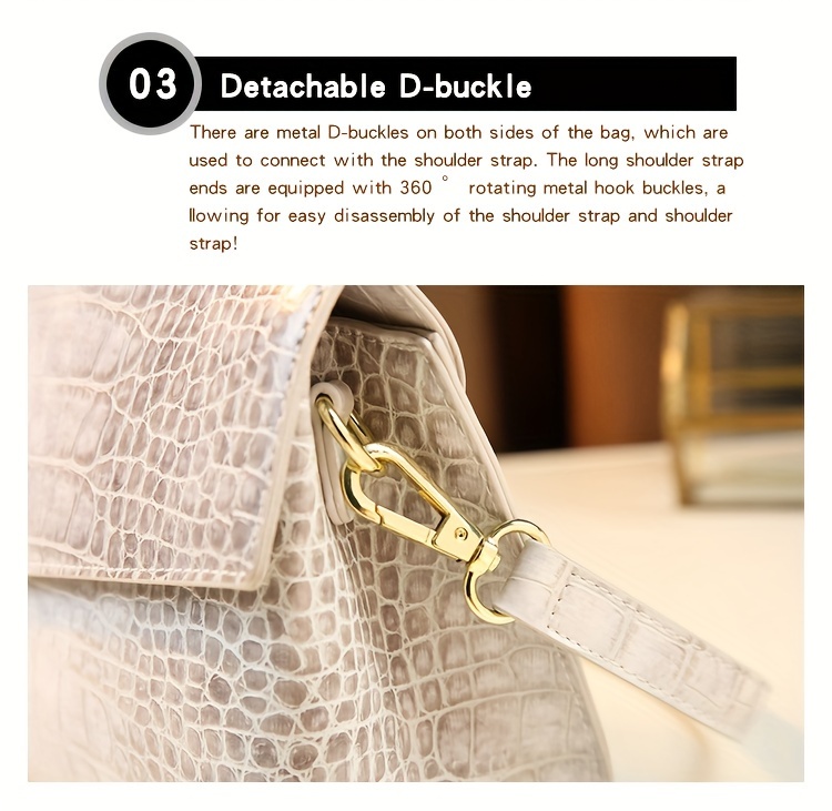 Handbag hardware and strap attachment detail