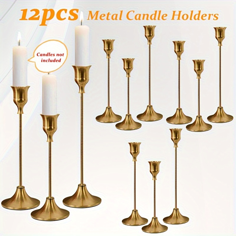 Lot De 12 Chandeliers En Laiton Doré - Pour Bougies Fines Jusqu'à 6.7mm - Mariage, Décoration De Table