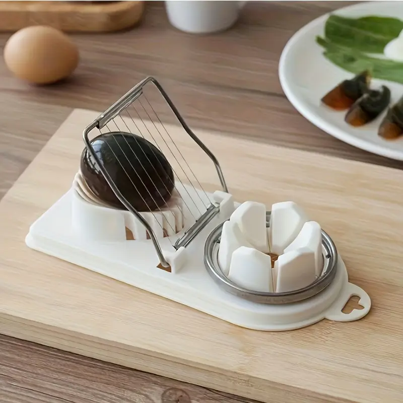 2 in 1 egg slicer cutter for hard boiled eggs manual plastic kitchen gadget with ergonomic handle portable for cooking camping home outdoor dining hard boiled egg slicer cooking accessory food prep details 3