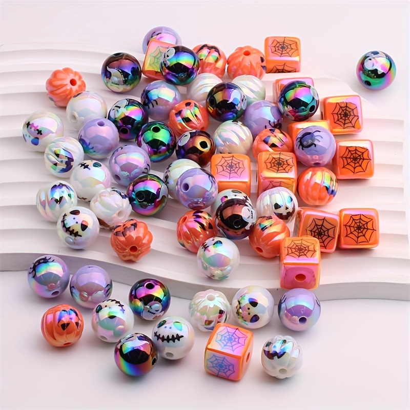 

50pcs 16mm Halloween-themed Acrylic Beads - Uv Plated, Straight Hole Round & Square Shapes For Diy Crafts, Party Decorations, And Handmade Gifts