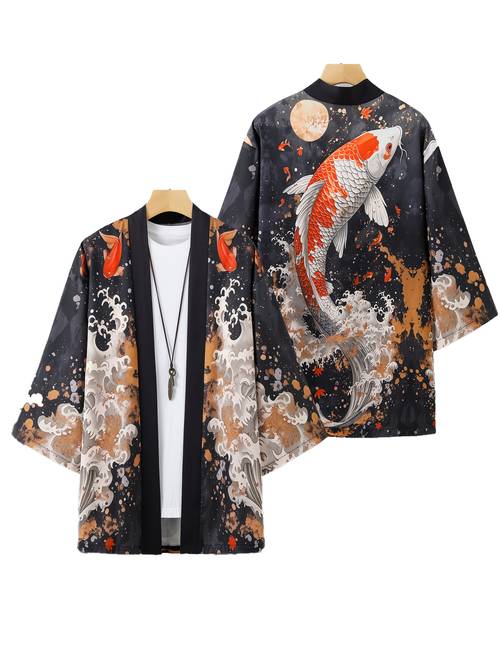 item picture mens vintage print kimono cardigan polyester collarless design summer regular style loose fit comfortable outerwear vintage pattern shirt machine washable chinese size please check the size guide