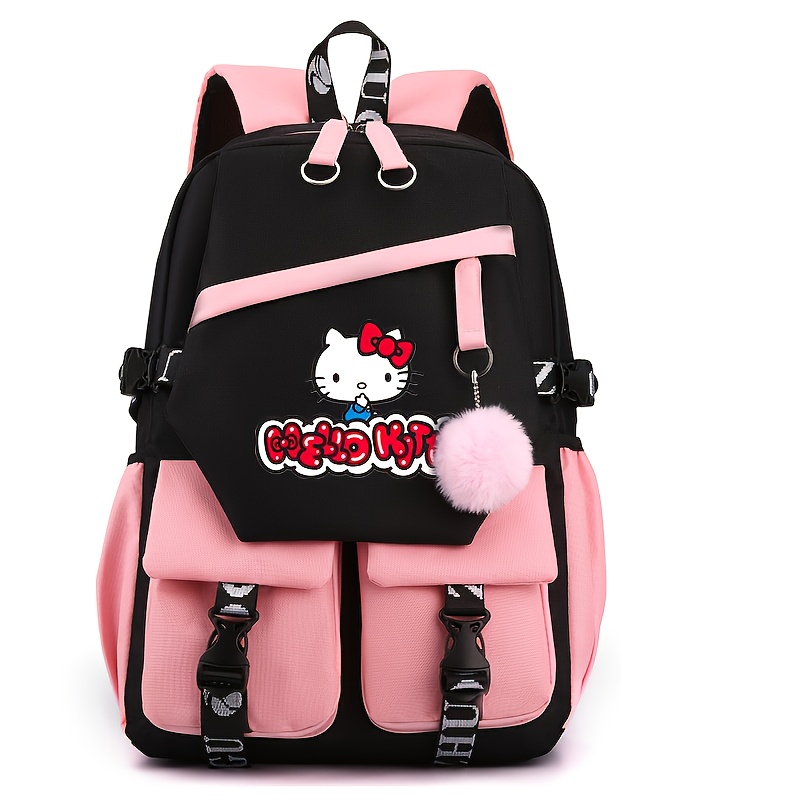 

Sanrio Hellokitty Cute Large Capacity Shoulder Bag, Student School Bag Simple Casual Backpack With Multiple Pockets Design