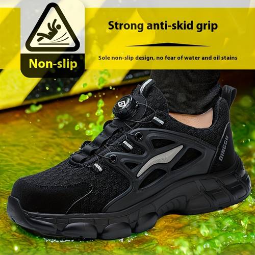 unisex safety sneakers with anti slip anti puncture design breathable fabric upper cushioned tpu sole lace up closure for black shoes workwear footwear shoes durable work footwear
