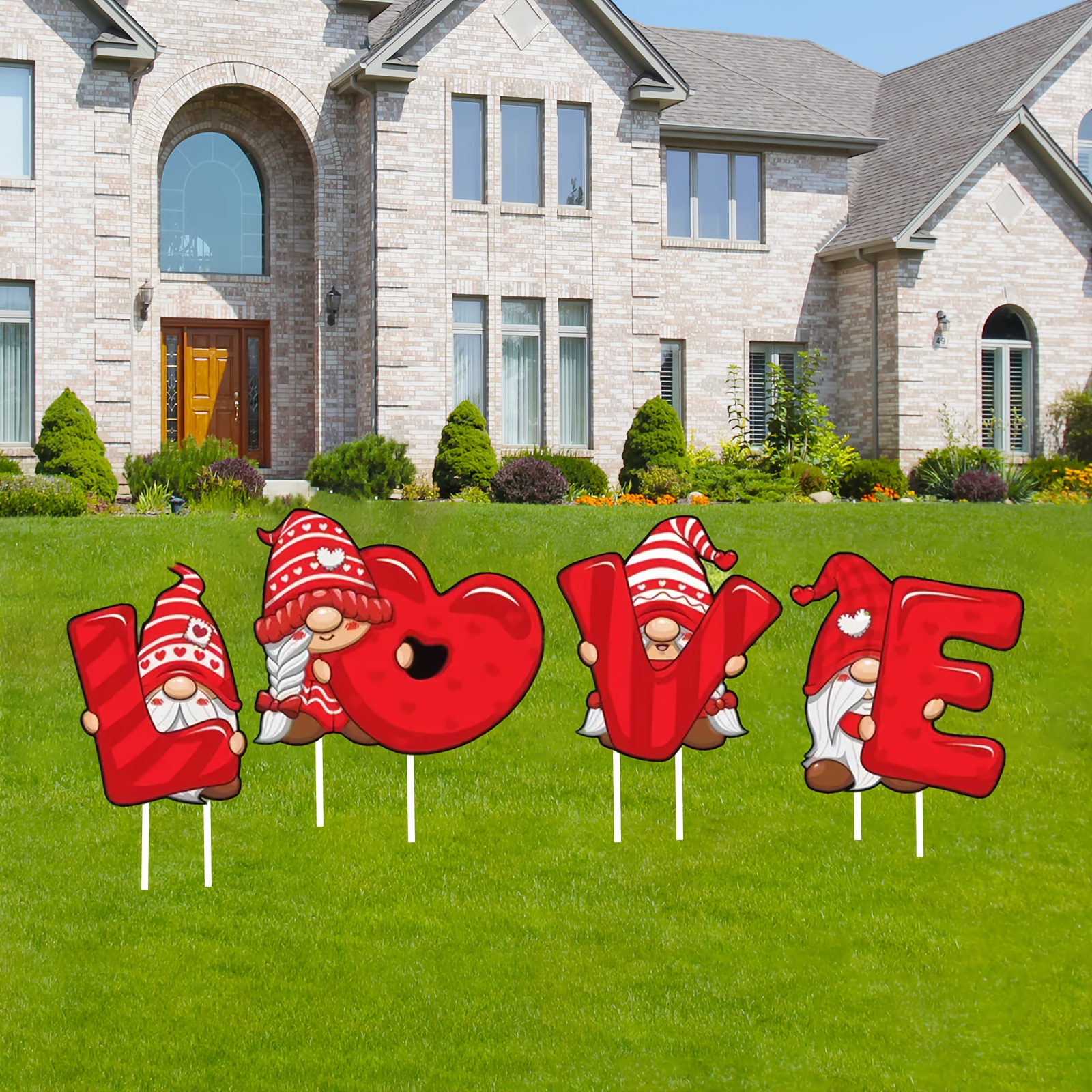 

4pcs Love Yard Sign Set With Stakes - Plastic Garden Decor For Weddings, Anniversaries, Birthdays, Graduations & Valentine's Day