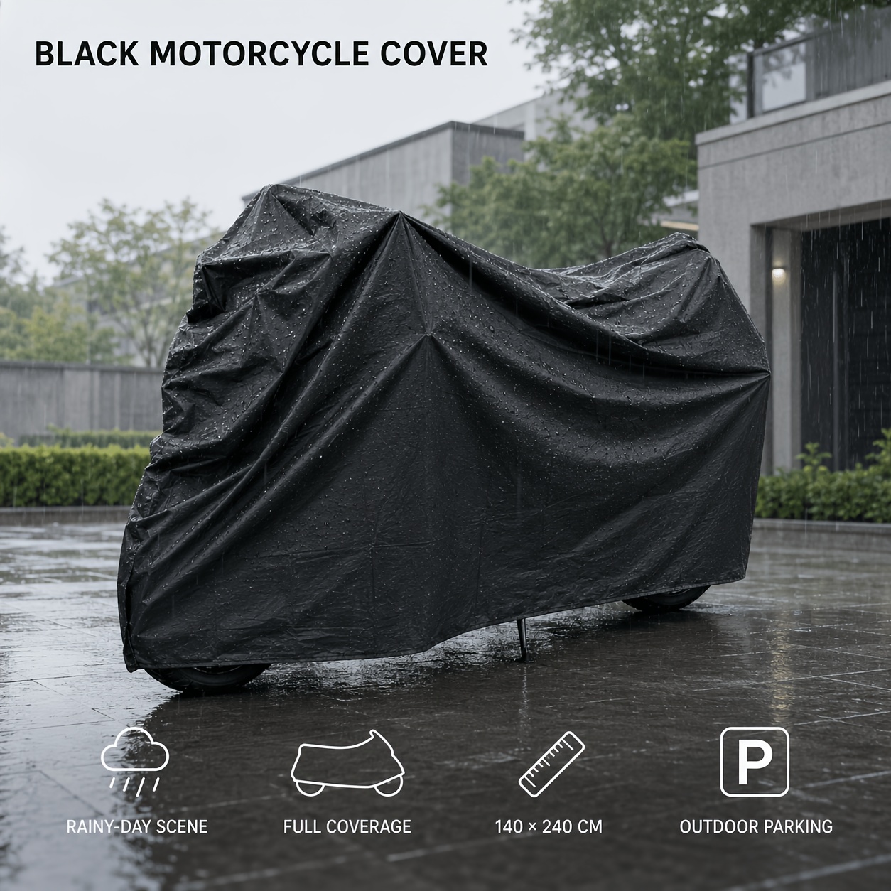 TEMU 1 Extra-large Heavy-duty Eva Motorcycle And Bicycle Cover - Uv Protection, Size 94.5in×55in, Snowproof, Fits Most Models, Black, Outdoor Vehicle