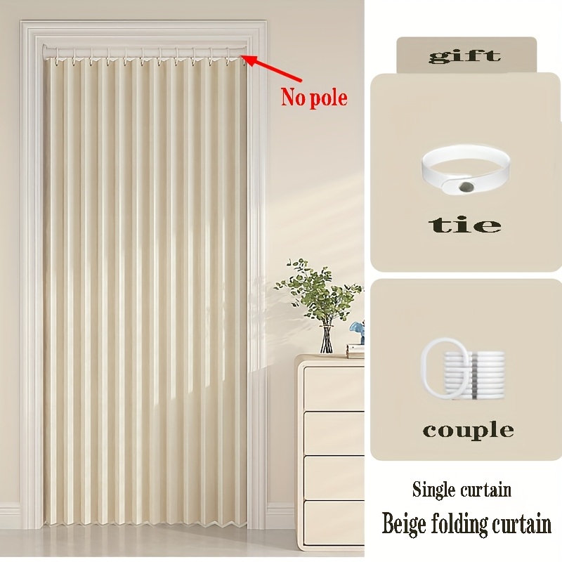 TEMU 2d Door Curtain, 1 Fashionable Foldable Door Curtain - Heat Insulated, Polyester Fabric With Free Hanging Hooks, Various Sizes Suitable For