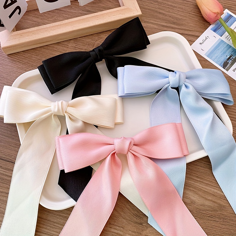 

Elegant Solid Color Ribbon Bowknot Shaped Hair Clips Trendy Hair Accessories For Women And Daily Use