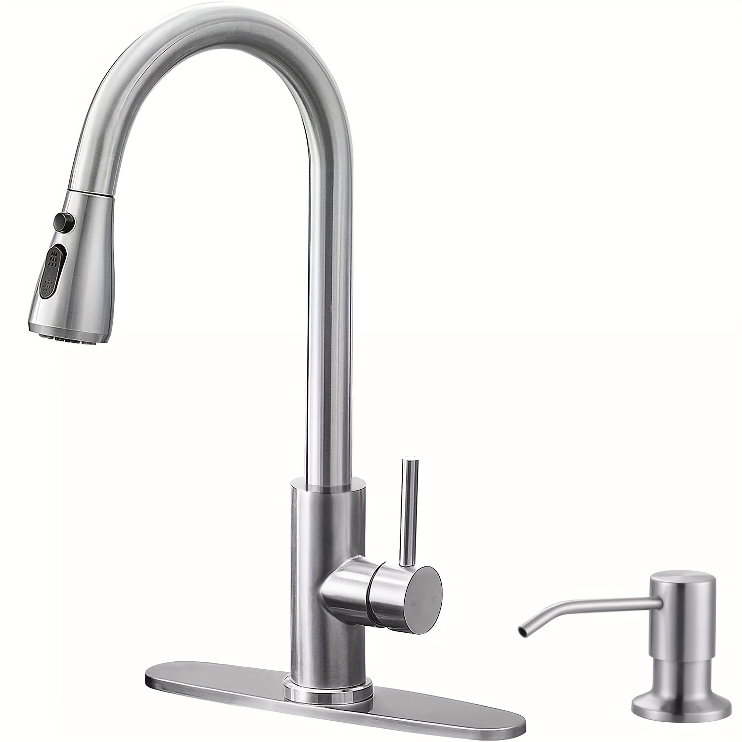TEMU Kitchen Sink Faucet Pull Out Sprayer Swivel Faucet And Soap Dispenser Brushed Nickel Kitchen Faucet Pull Out Sprayer 304 Stainless Steel Kitchen