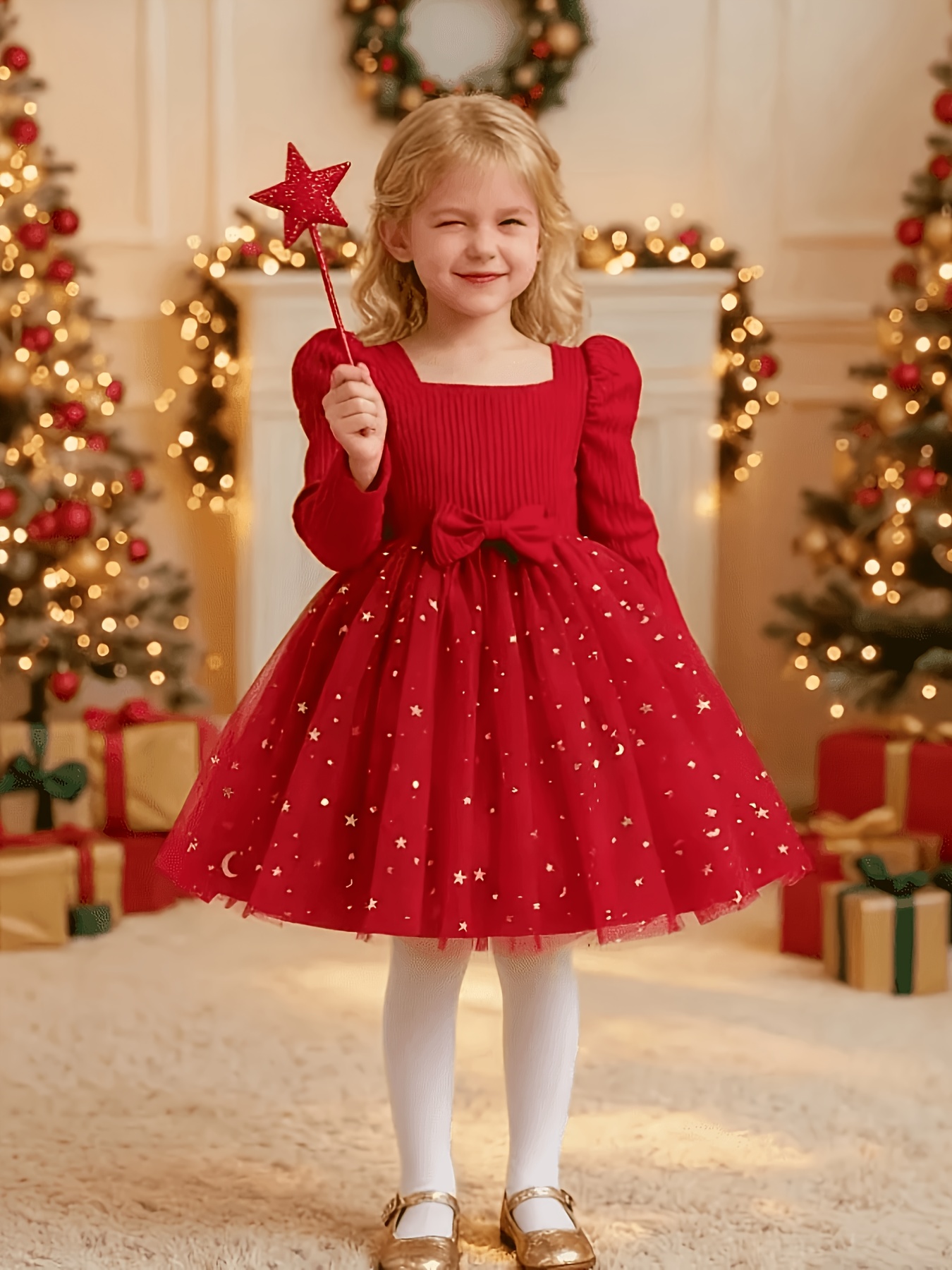 little girls casual fashionable starry sky printed christmas