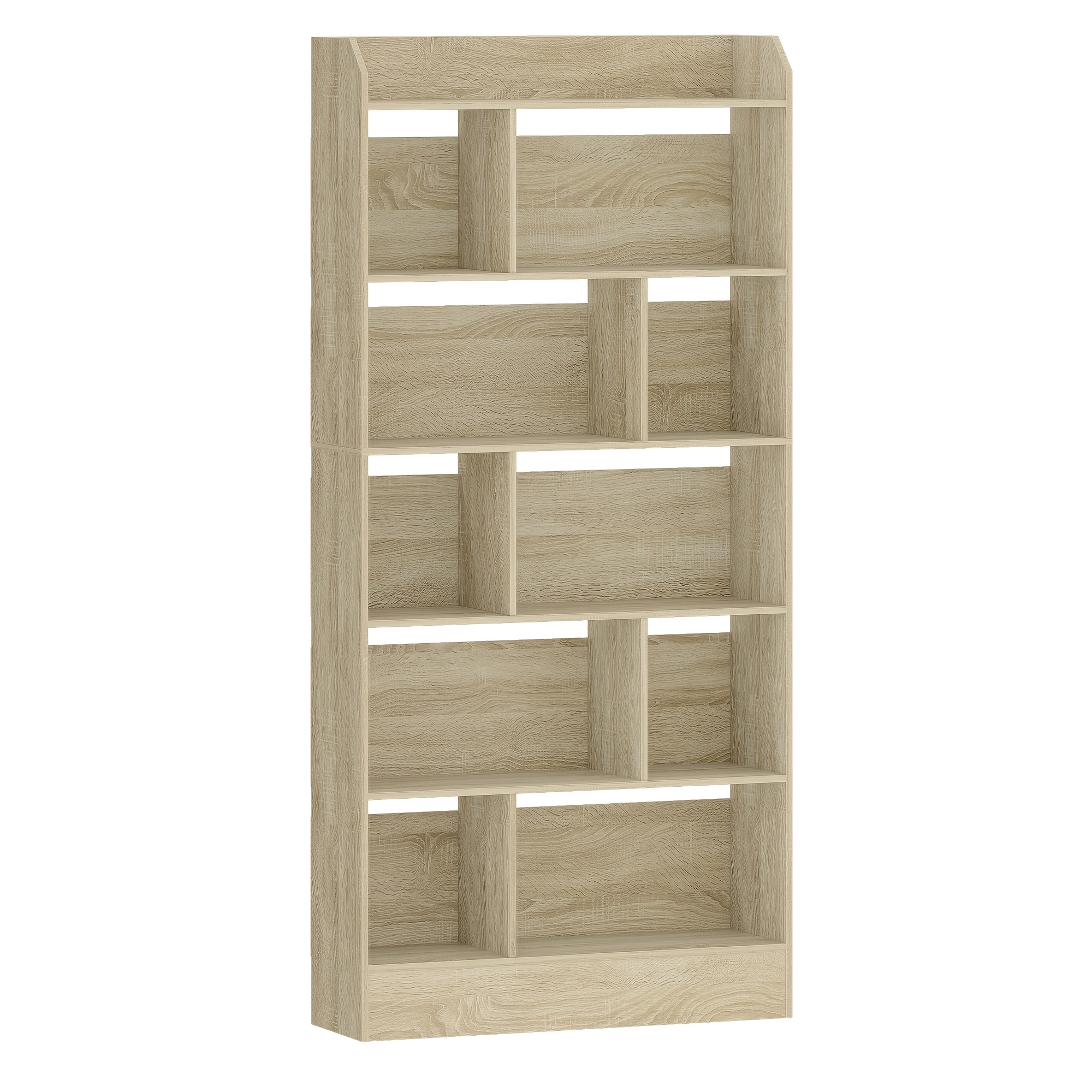 TEMU 6-compartment Bookcase | Floor Standing Shelf For Living Room, Office, Bedroom, Size 24 X 80 X 170 Cm, Black/oak Beige, Wood Material, Tiered