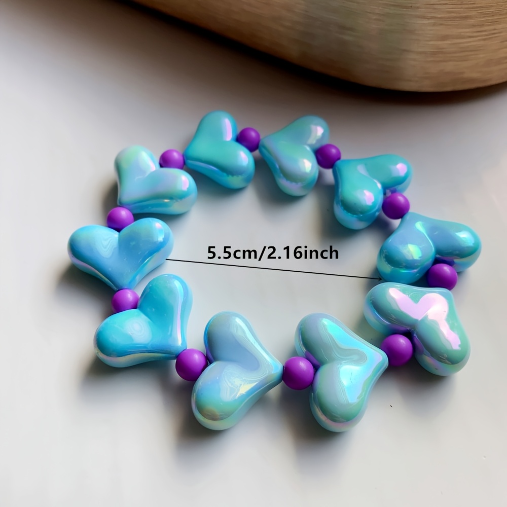 Boho Heart Beaded Bracelet Colorful Resin Charm Stretchy Elastic Rope