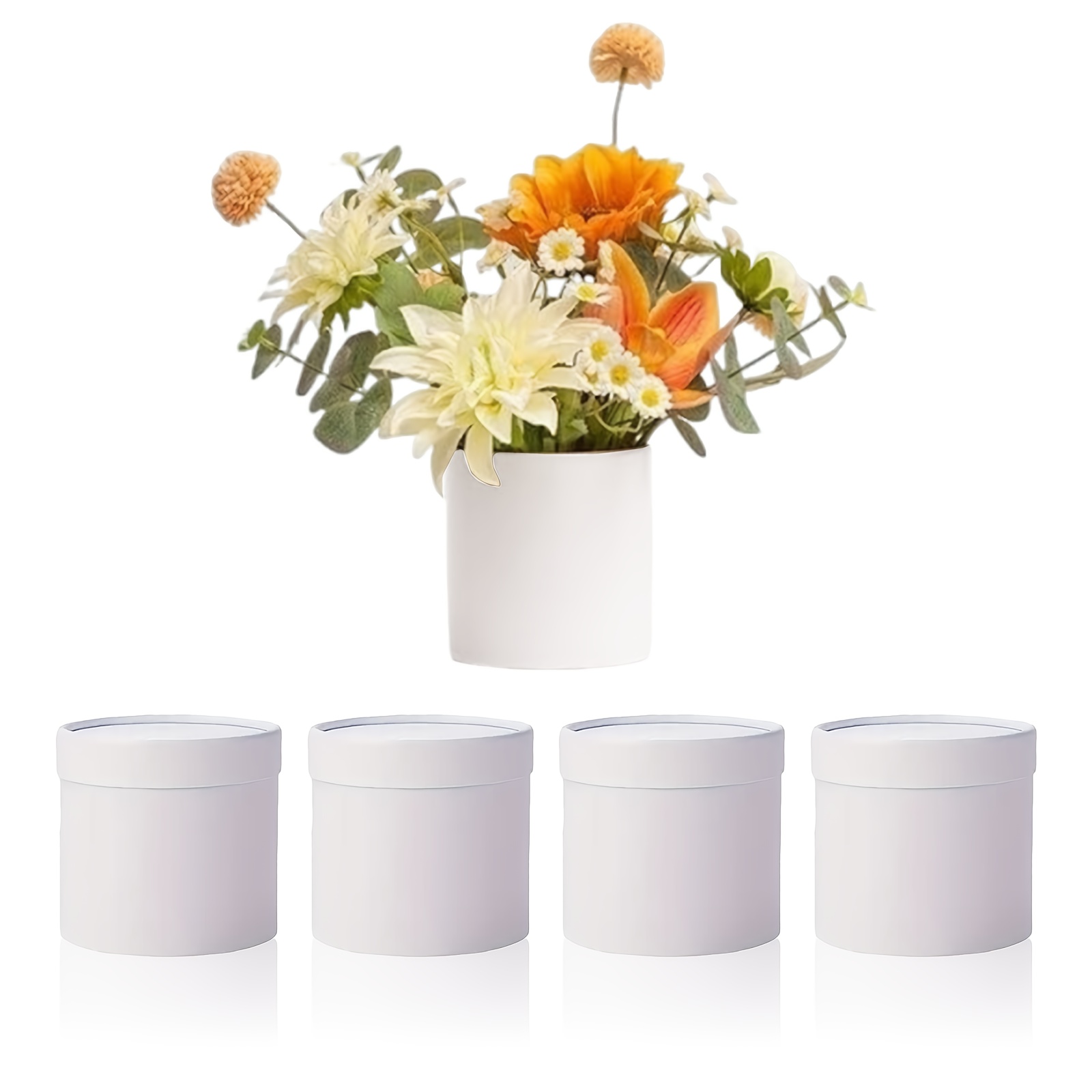 TEMU Gift For Her/him 4pcs Set Round Flower Box Gift Bucket - Elegant Mini Floral Packaging Box, Suitable For Wedding Bouquets, Birthday Gifts, Party
