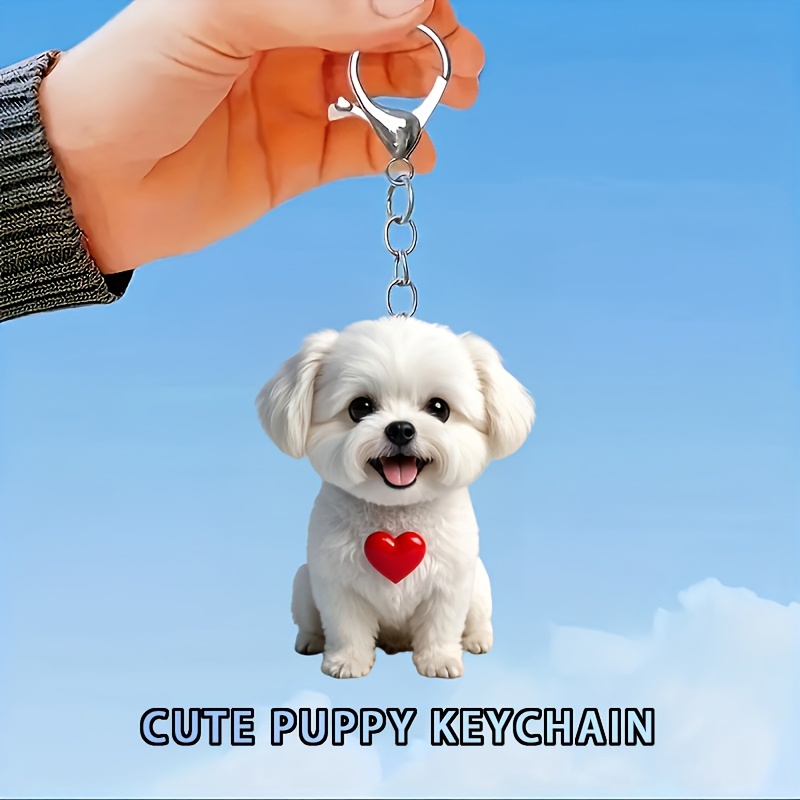 

Cute Puppy Keychain – Double-sided 2d Acrylic, Lobster Clasp, Ideal For Bags & Keys, Perfect Valentine's Day Or Birthday Gift For Women, Novelty Keychain| Accessory|acrylic Keychain, Dog Accessories