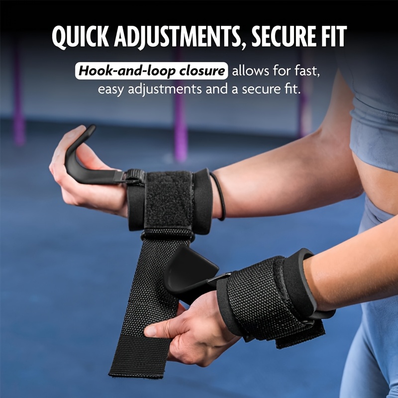 fitness weight lifting hooks for men women pair 8mm thick wrist padding weight grips for powerlifting shrugs   deadlift support gym lifting straps with pull up hooks Product details 3