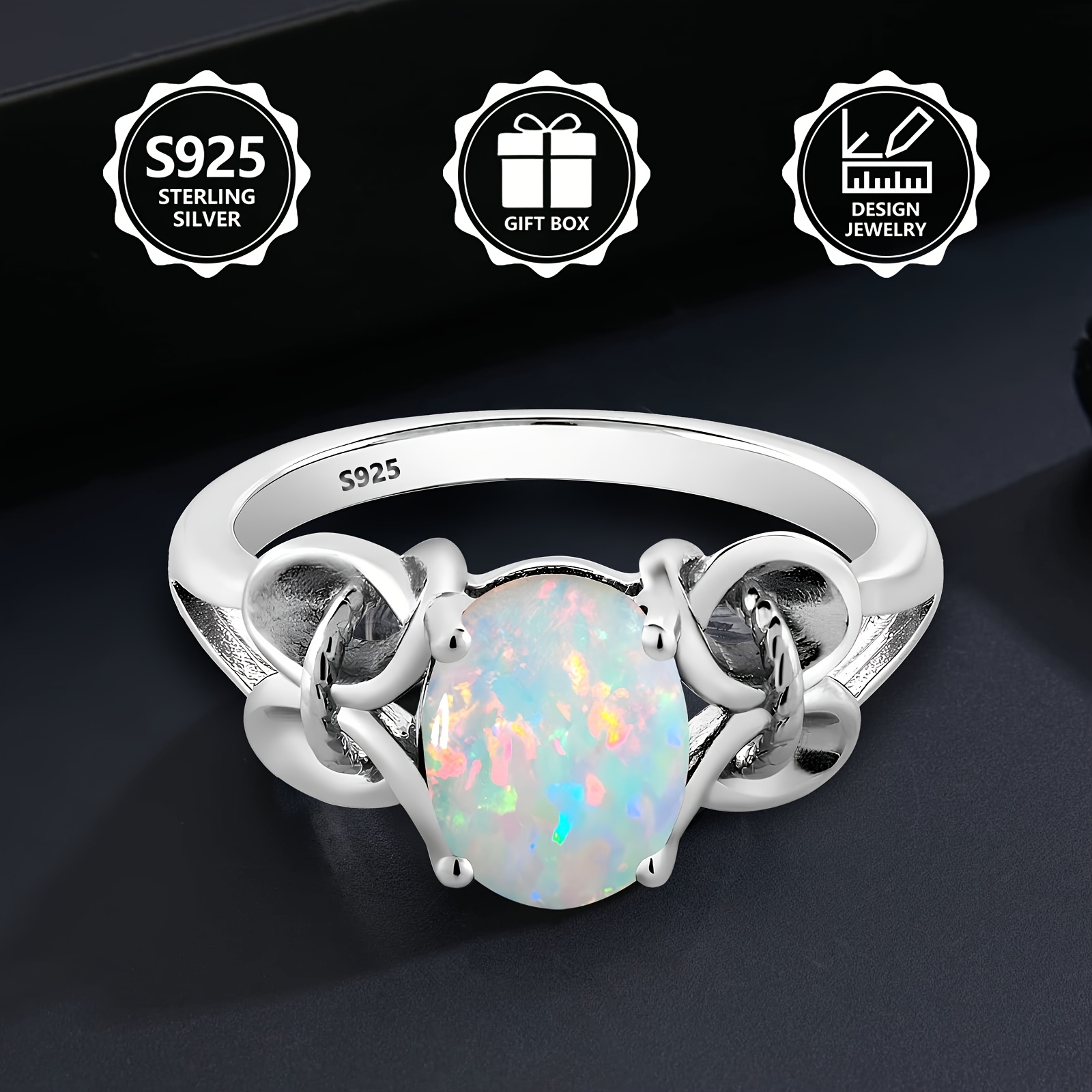 925 Silver Women's Opal Personal Ring - Ideal for Many Occasions