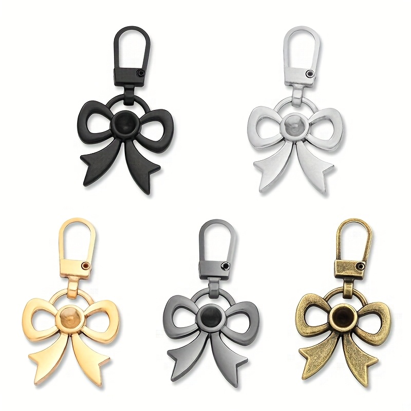 4/5pcs Detachable Bow Metal Zipper Pull Tabs, Replacement Accessories For Clothes, Jackets, Bags, And Small Hole Zippers