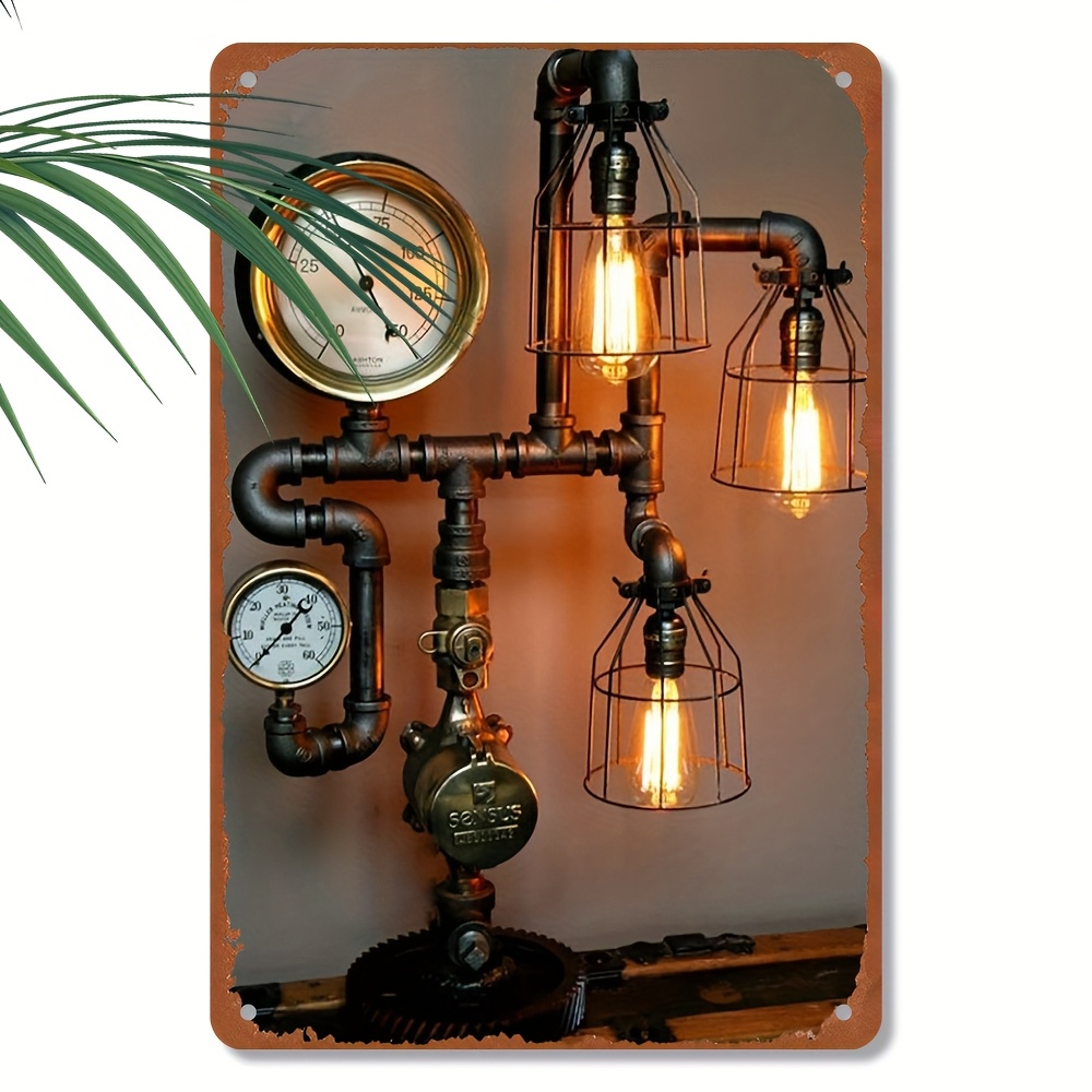 

Vintage Steampunk Industrial Wall Art - 8x12 Inch Wrought & Gauge Decor, Home, Bar, Cafe, And Garage