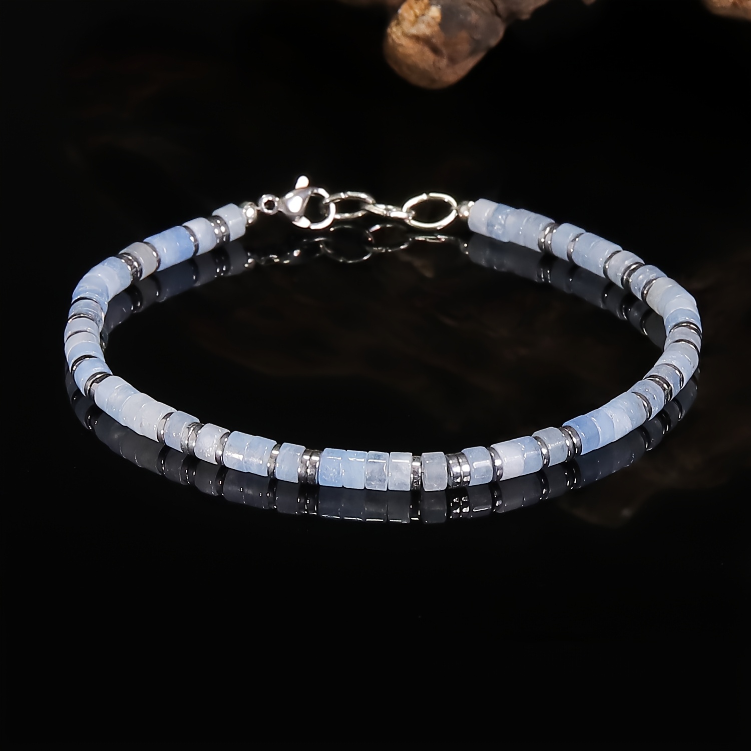 TEMU Bracelet 1 pièce pour femme avec disque en naturelle d'aigue-marine , bracelet à chaîne d'espacement argentée, bijou de poignet délicat et