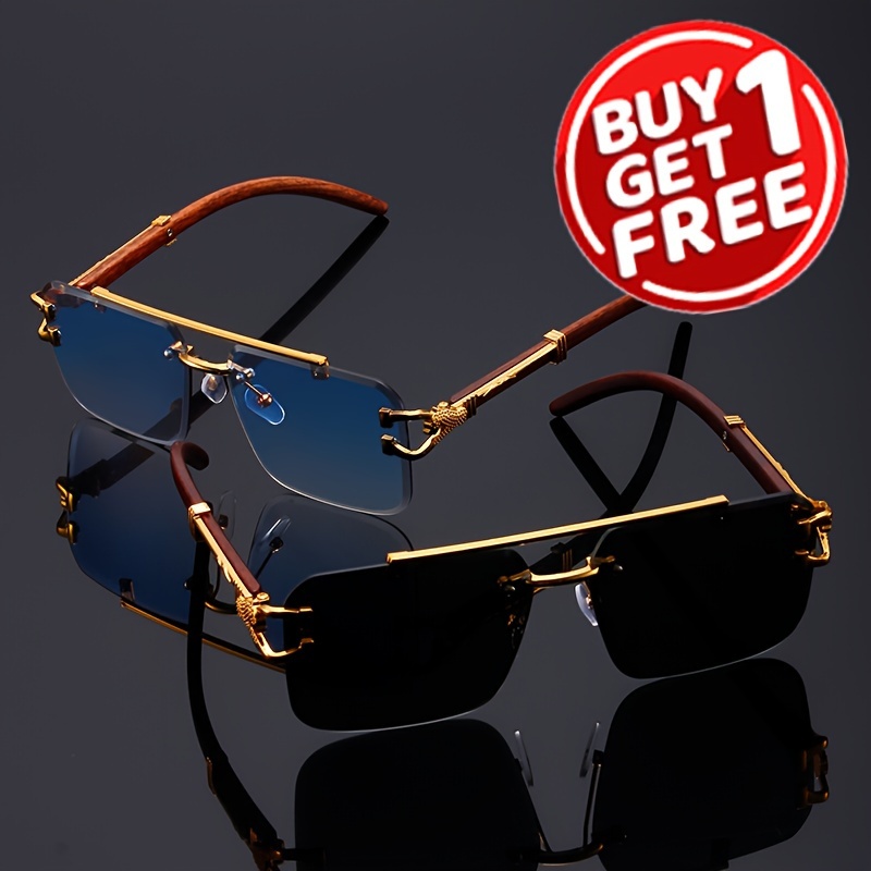 

2pcs Retro & Wood Grain Fashion Glasses For - Stylish Double , Metal Frame With Mirror Lens For Beach Parties & Travel