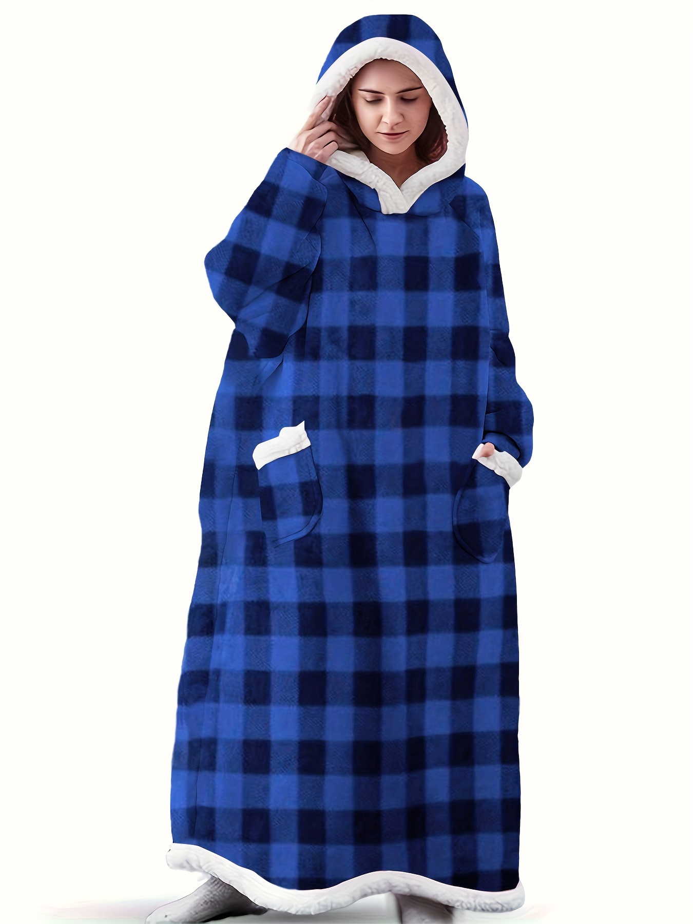 Robe d'hiver en flanelle pour femme Bathrobe à capuche extra long avec  poches verticales, couverture de salon douce en pour la télé