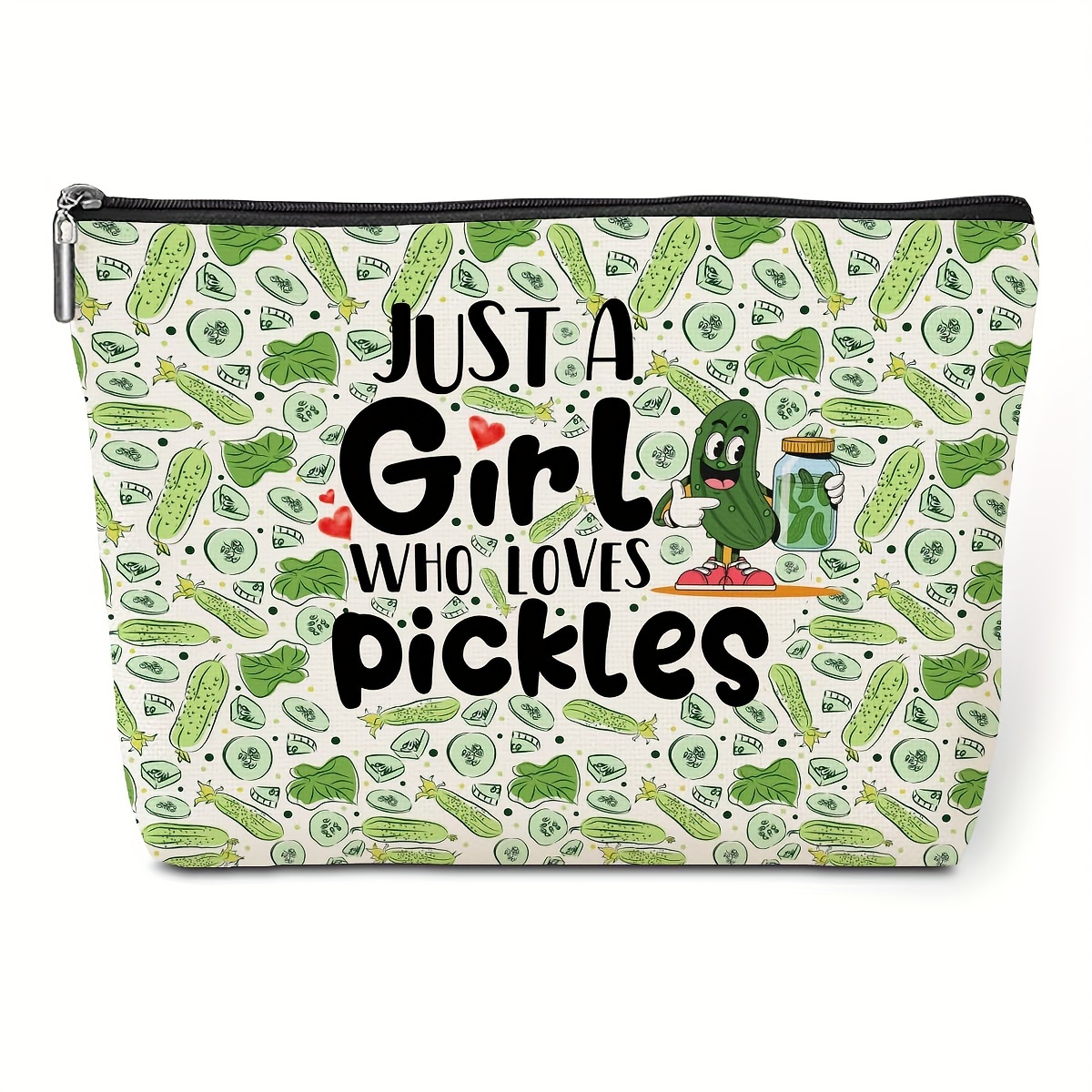 

1pc " Who Pickles" Cosmetic Bag - Cute & Funny Linen Makeup Pouch With Cartoon Pickle Design, Ideal Gift For Women, Daughter, Bff, Sister, Bestie - Birthday, Christmas -