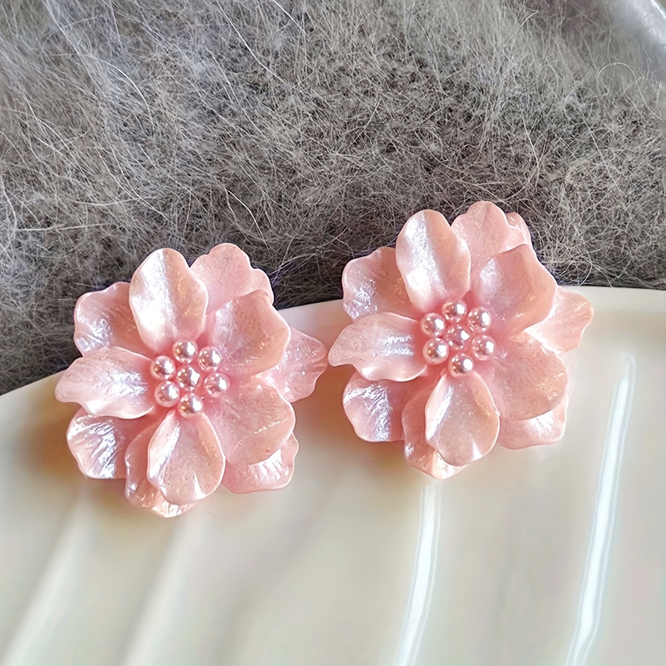 TEMU Elegant Vintage-inspired Flower & Faux Pearl Stud Earrings For Women - Stainless Steel Posts, Acrylic, Perfect For Casual Attire Or Gifting