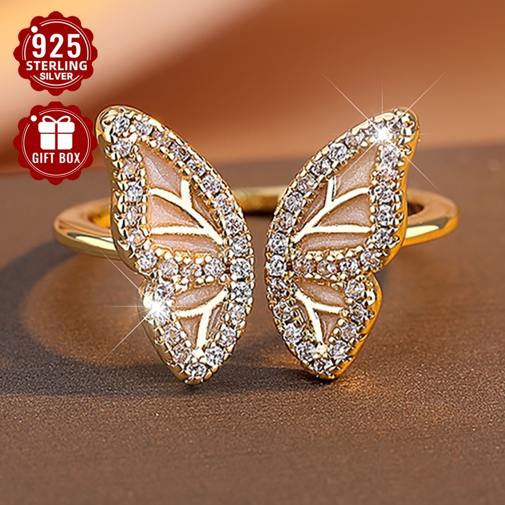 S925 Pure Silver Butterfly Ring with Synthetic Zirconia