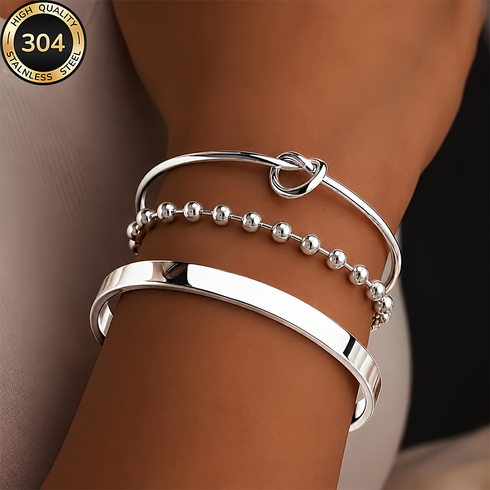 TEMU Parure de 3 pièces de bijoux fantaisie en acier inoxydable 304, hypoallergéniques, imperméables et résistants à la décoloration, adaptés aux