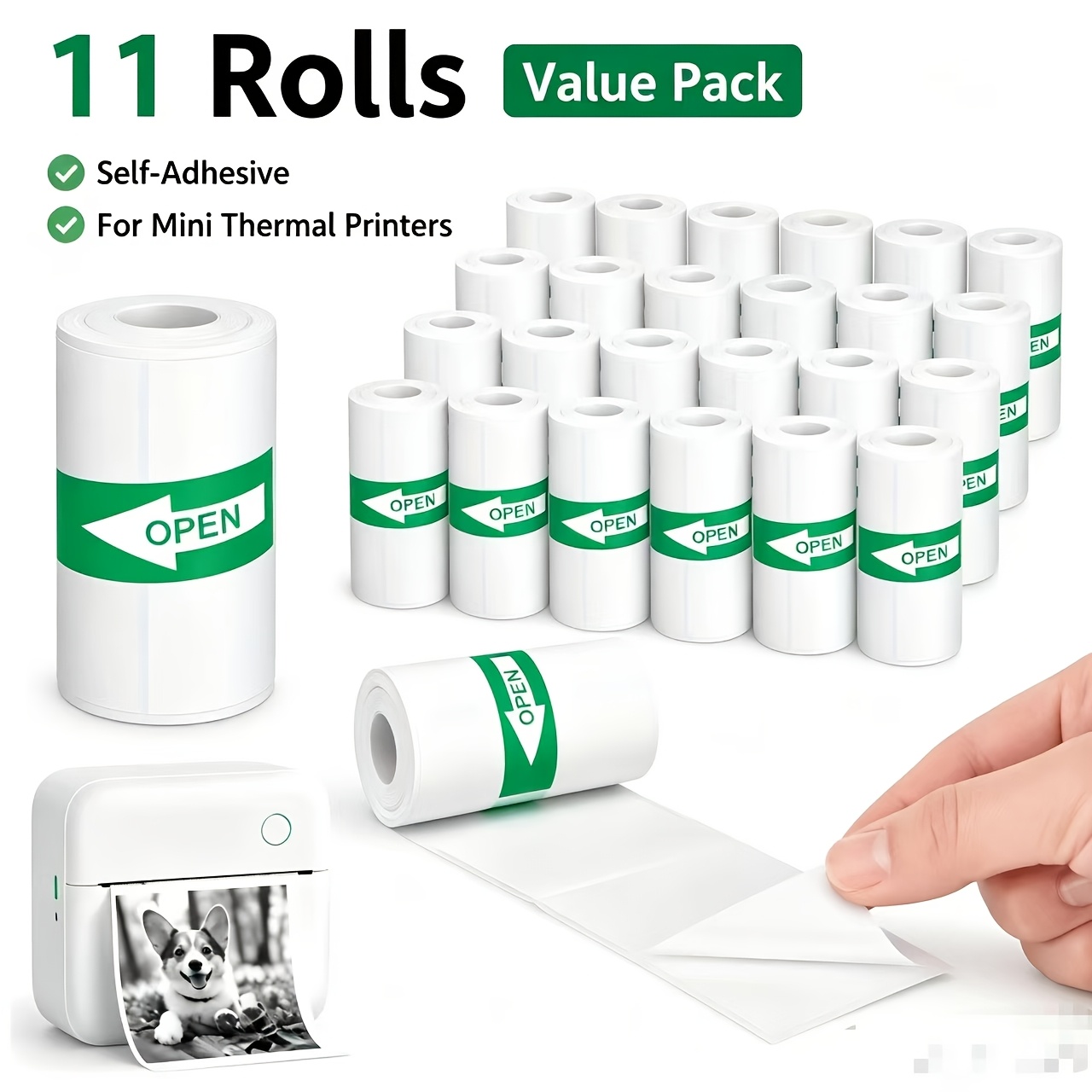 TEMU 11 Rolls Of 57x25mm Thermal Pos & Register Paper, Suitable For Mini Pocket Thermal Printers And Instant Cameras, Self-adhesive Labels For Photo