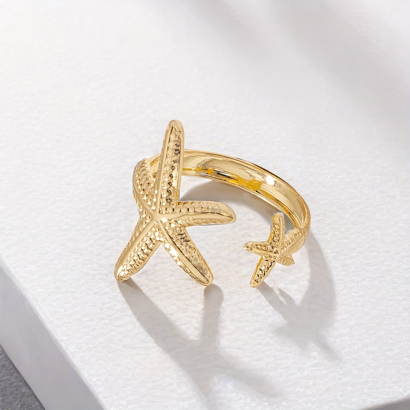 2pcs 3D Starfish & Shell Vintage Style Adjustable Ring Set