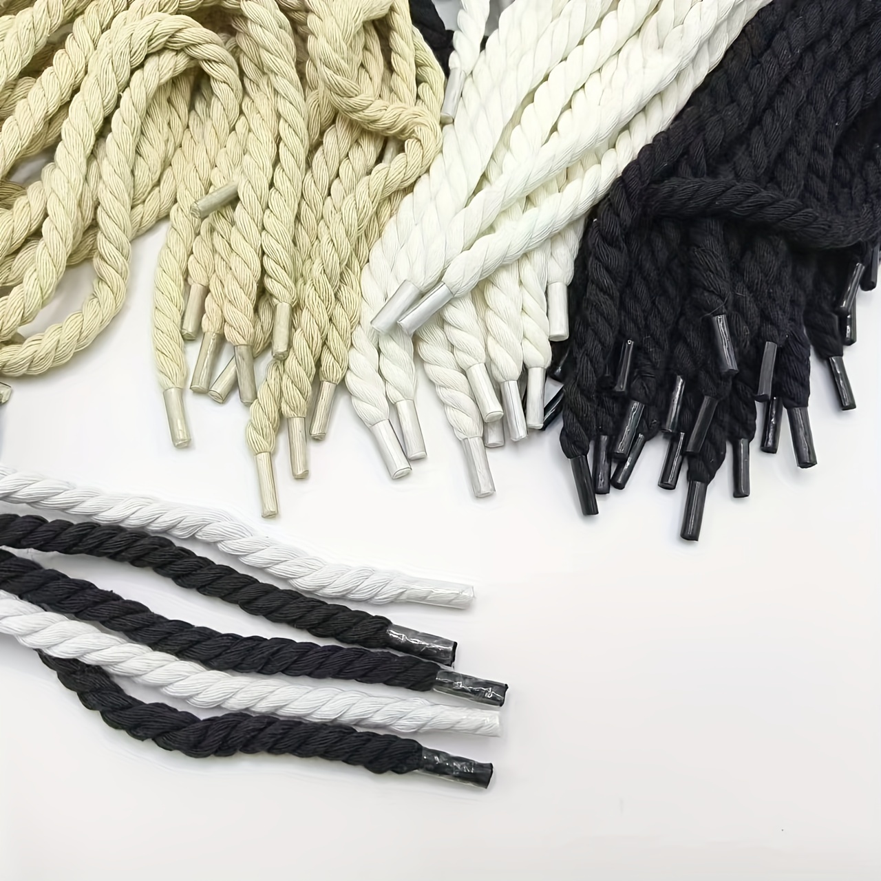 1pair Handwoven Cotton Hemp Rope Shoelaces, Thickened Shoelaces For Canvas Shoes, Bold Twisted Thread Weaving Shoelaces For Sports Shoes