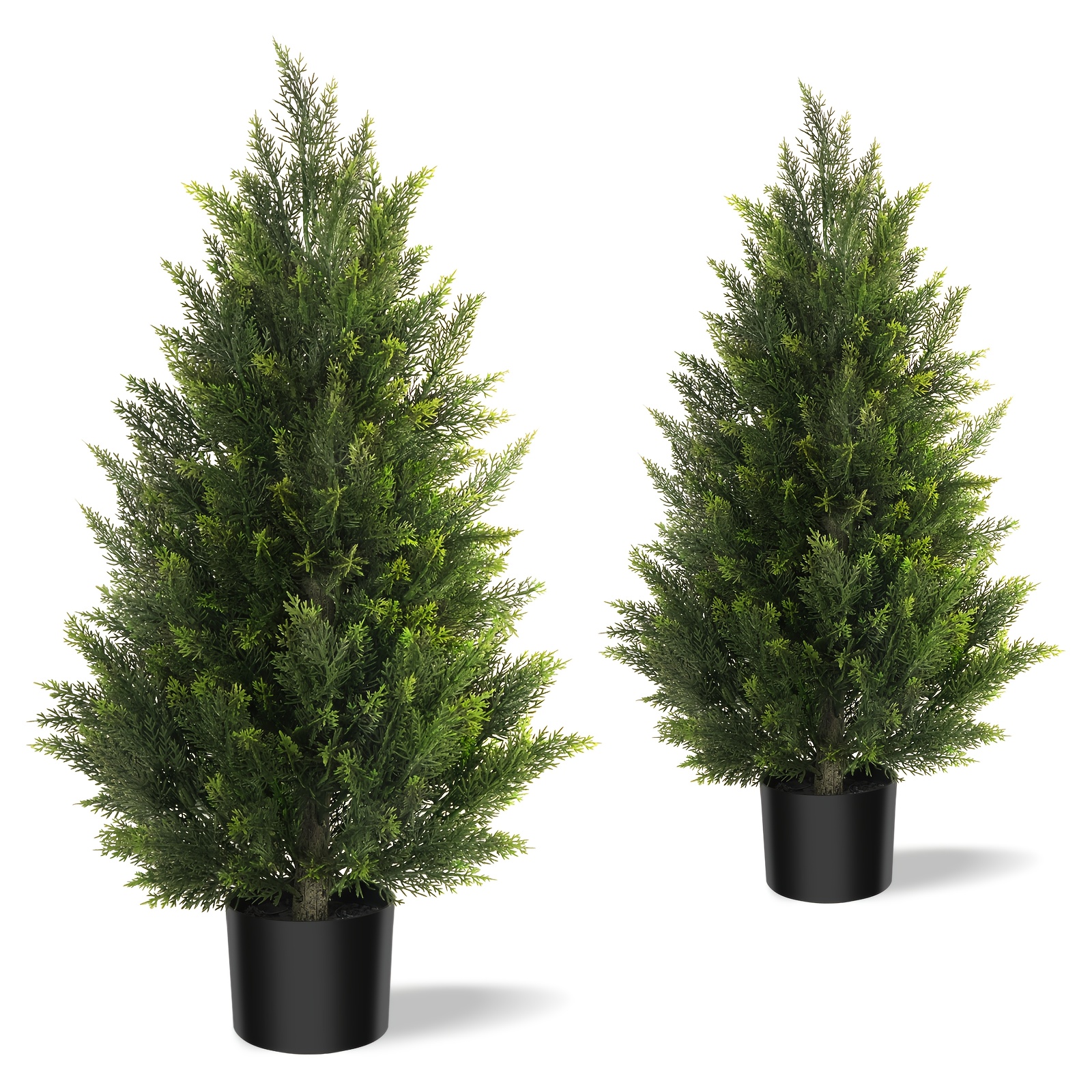TEMU Set Of 2 Potted Artificial Cedar Trees, Lifelike Faux Topiary Plants With Dense Full Foliage, Evergreen Decor No Maintenance Required, Indoor &
