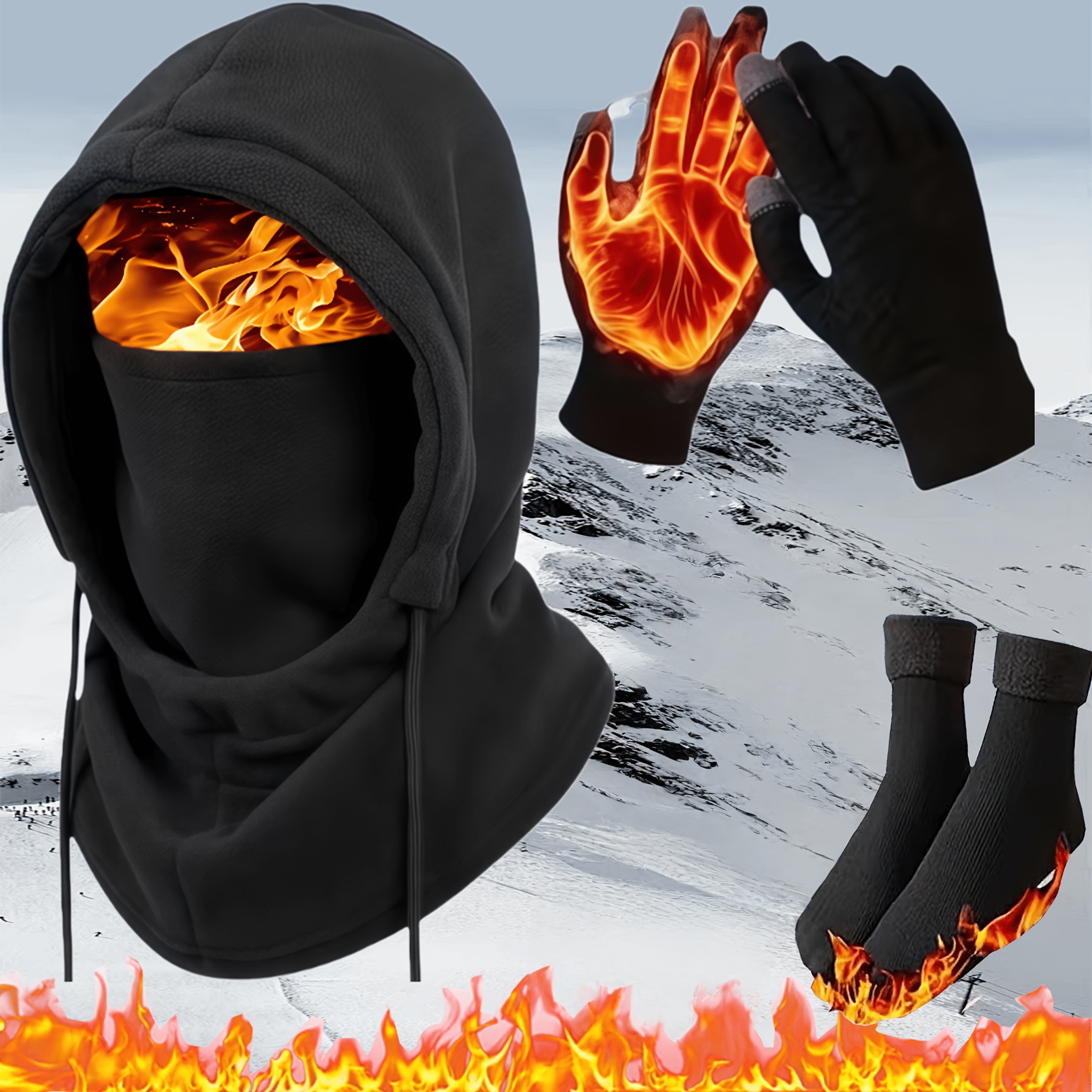 Image of 3pcs Windproof Cold-weather Warm Set, Thickened Windproof -one Hat, Touchscreen Gloves