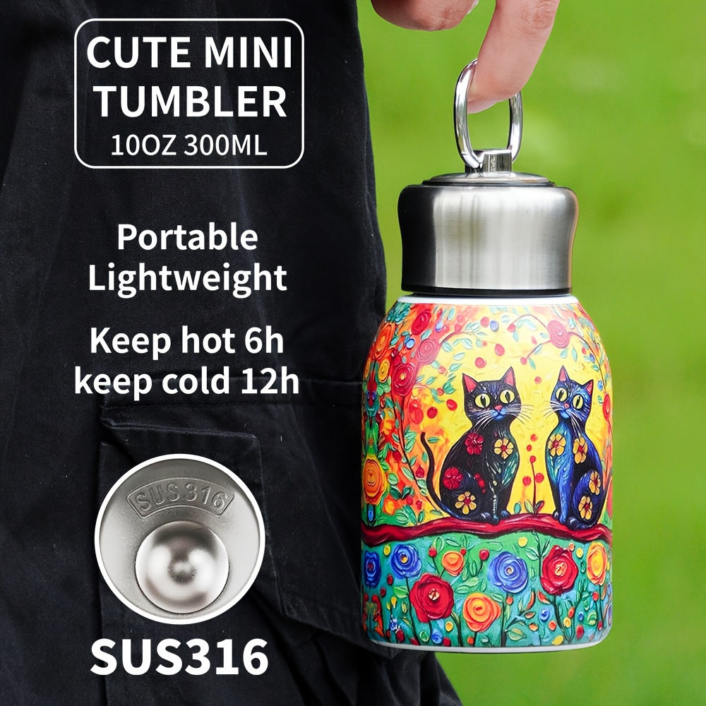 Image of 1pc 300ml/10oz Double-layer Insulated Stainless Steel Water Bottle With Handle, Leak-proof Travel Mug For Drinks, Reusable Outdoor Drinkware – Perfect For Camping, Gym, And Summer , Ideal Holiday Gift