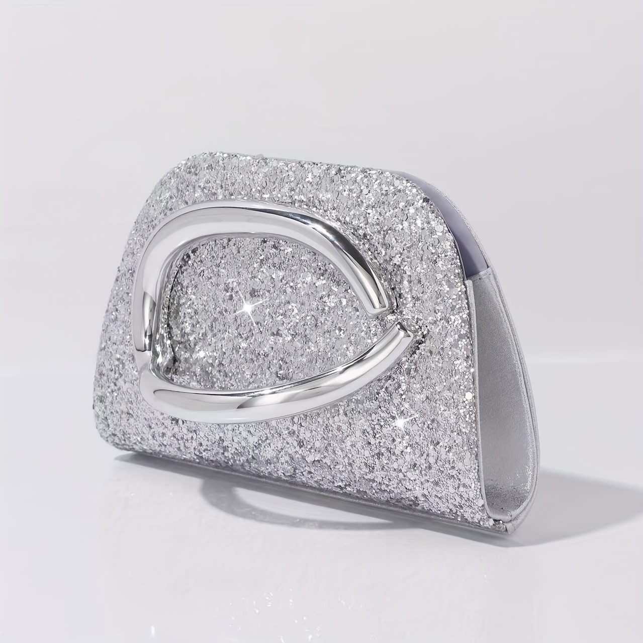 Image of Evening Party Sequins Clutch Classic Handbag Women's Fashion Golden Metal Handle Chain Body Handbag