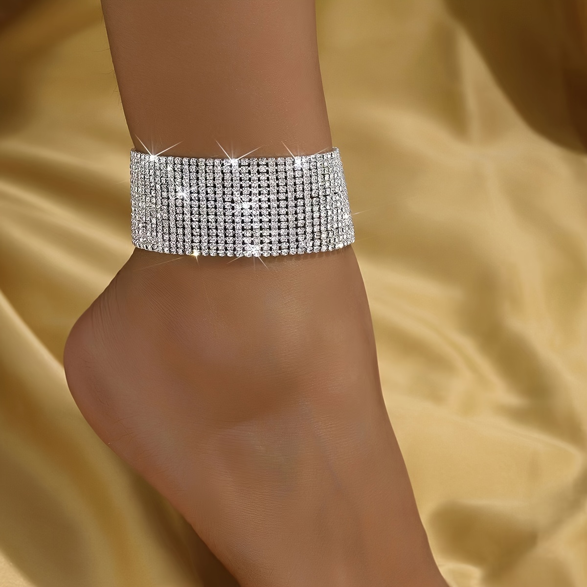 

Luxurious Rhinestone Ankle Bracelet, Ethnic Multi-layered Chain Anklet, Adjustable Sparkling Foot Jewelry For Women