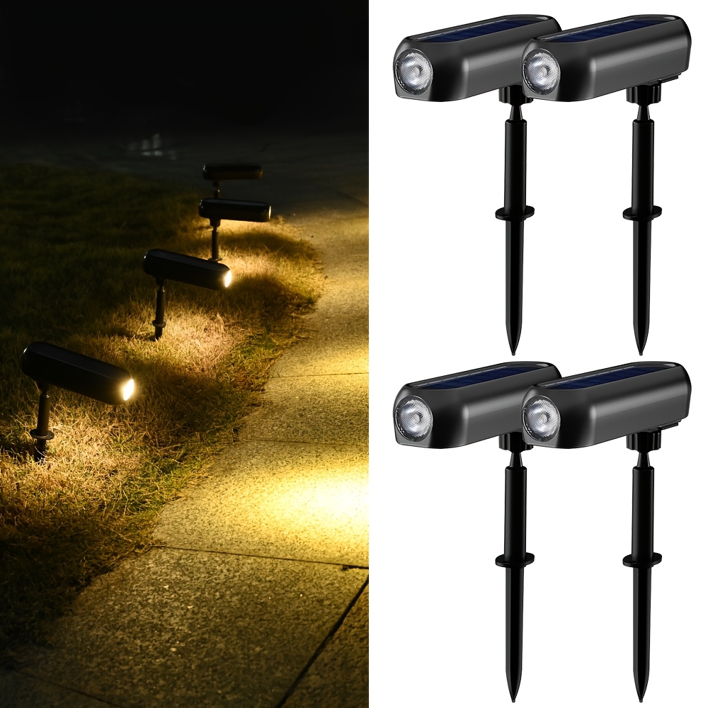 E-shop 4er-Pack Outdoor Solar-Gartenstrahler, Villa Gartenlandschaftsbeleuchtung, mit Erdspieß Wandmontageoptionen, 2 Beleuchtungsmodi. Geeignet für
