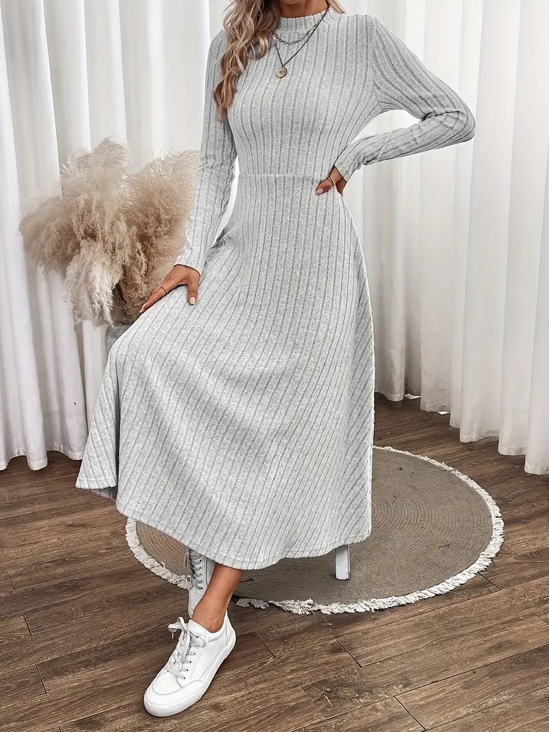 ribbed crew neck dress elegant long sleeve dress - Temu United Arab Emirates ribbed crew neck dress elegant long sleeve dress - Temu United Arab Emirates