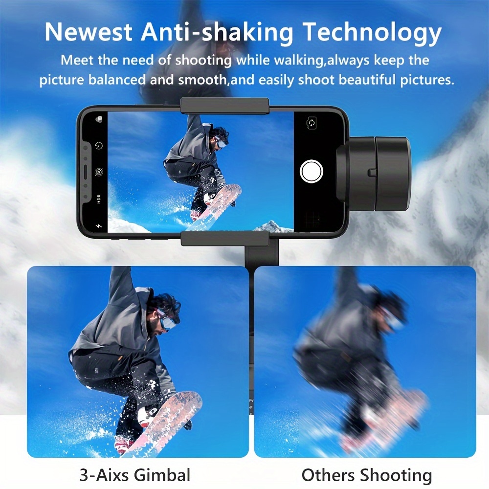 portable foldable handheld 3 axis smartphone gimbal stabilizer with tripod 8 hour long   compatible with iphone android suitable for sports shooting travel shooting vlog shooting details 0