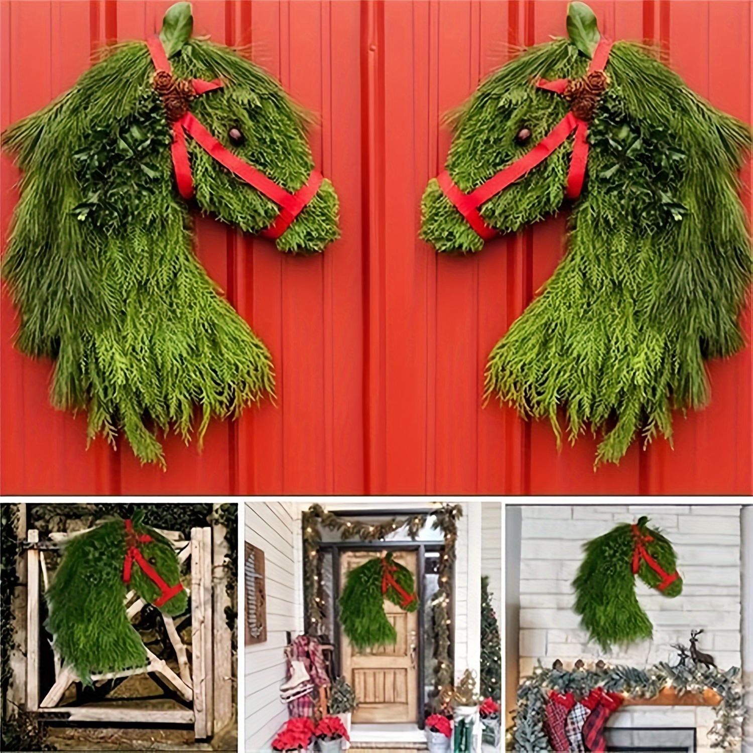 

Rustic Christmas Horse Head Wreath - Large, No-power Needed, Featherless Home Decor For Front Door & Kitchen