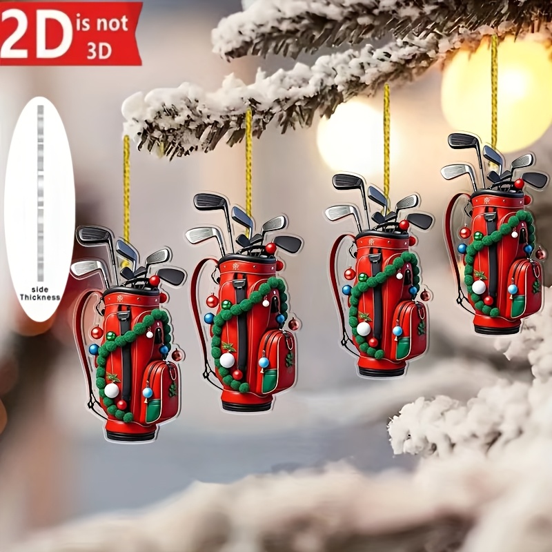 TEMU 2d Flat, 4pcs Christmas Golf-themed Hanging Ornaments - Acrylic Pendants With Golf Bag & Suitable For Holiday Decorations, Suitable For Parties,