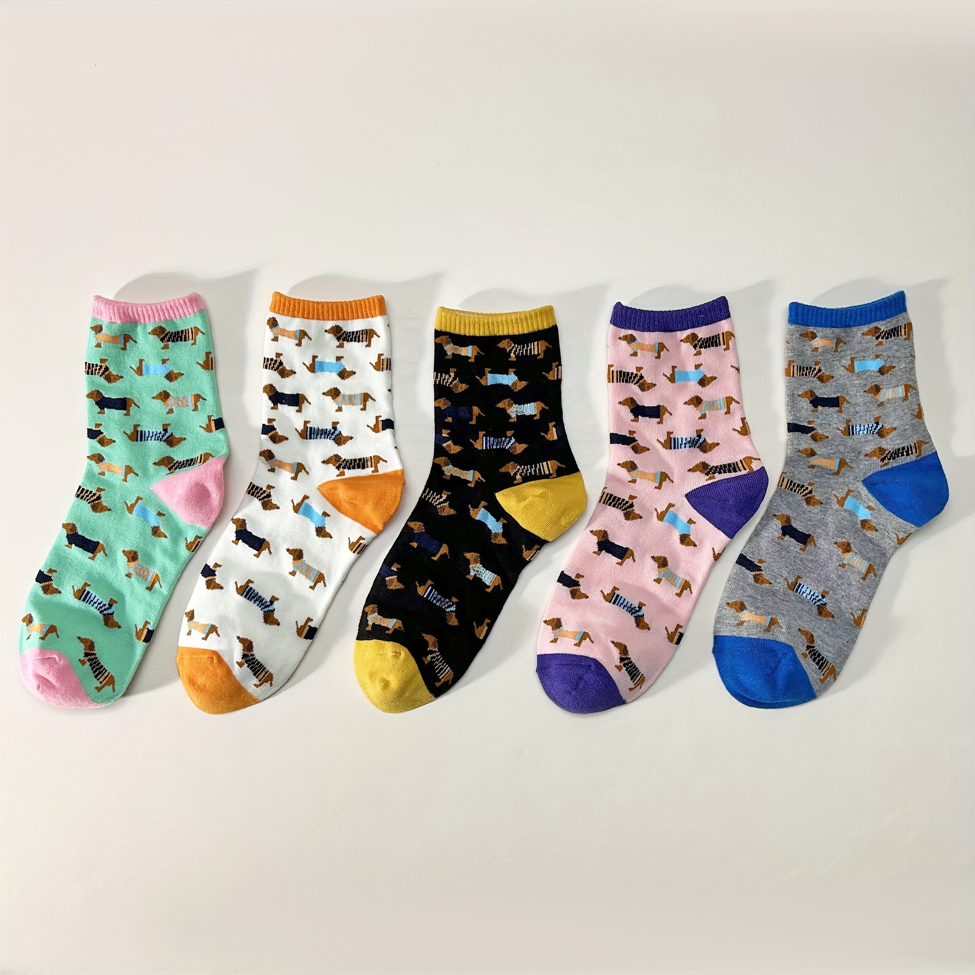 Image of 5-pair Set, Soft And Comfortable Women&;s Socks, Classic Cute Dog Pattern, Full Of Elasticity, Soft And Breathable, Highlighting Vitality, Fashionable And Beautiful Casual Socks