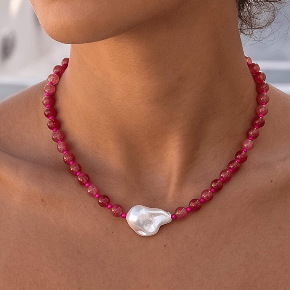 TEMU 1pc Bohemian Vintage Style Pure Handmade Beaded Fashionable Individual Necklace Easy Unique All-match Clavicle Chain Trendy And Stylish Jewelry