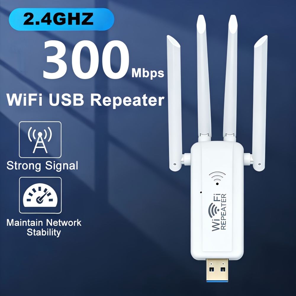 1pc USB Range Extender with 4 Antennas, Foldable Signal Booster Amplifier, 300Mbps Network Extender Suitable for Home/Office/Travel, USB- for PC/Laptop, Compatible for Smartphones/ TV/Routers