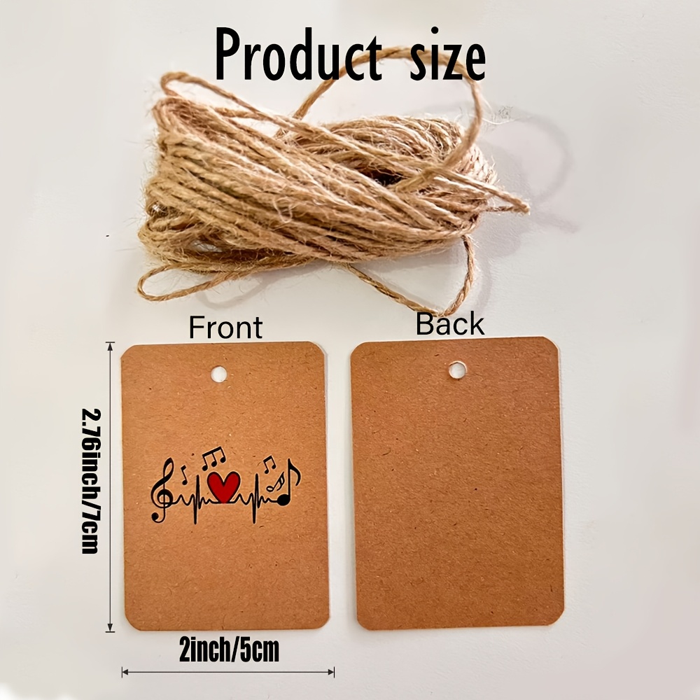 TEMU 30pcs Music & Heartbeat-themed Paper Gift Tags With Jute Rope - Features A Red Heart, Musical Notes, Treble Clef, And Heartbeat Line, Suitable