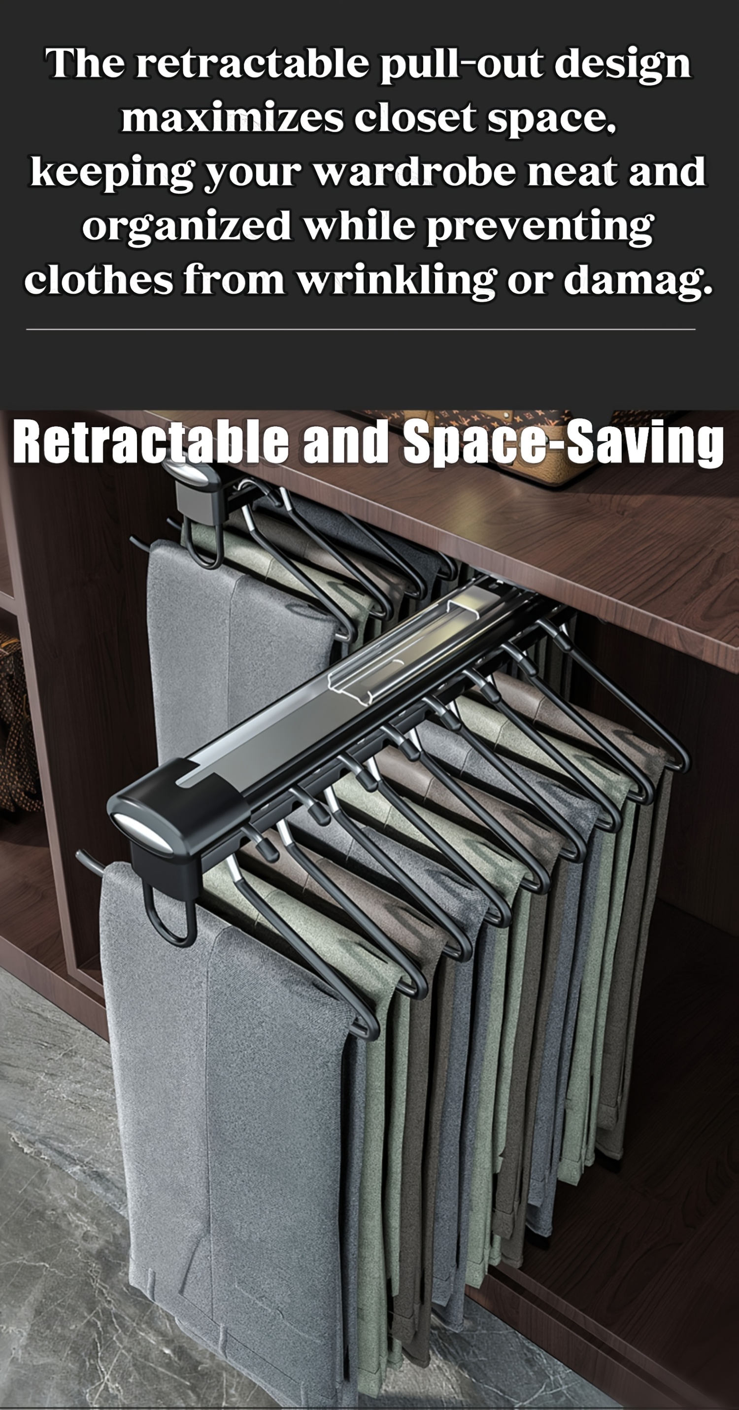 Space-Saving Top-Mount Telescopic Pant Organizer - Adjustable Aluminum Closet Storage Rack with Small Space Shelves, Easy Installation, Compact & Durable, Ideal for Apartment Closets, Closet Organization | Modern Closet Organizer | Adjustable Rods, Closet Organizers And Storage, Mounted Closet Systems